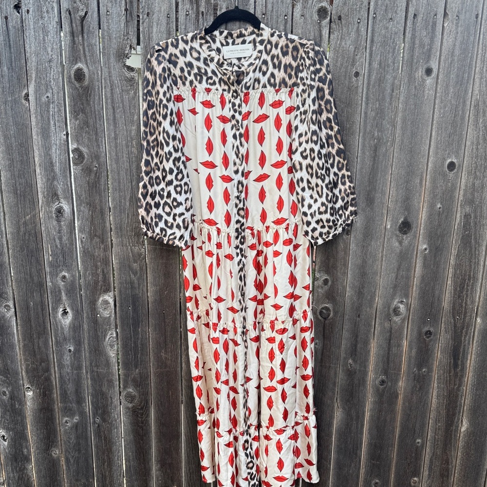 La prestic ouiston Leopard and Red Patterned Maxi Dress